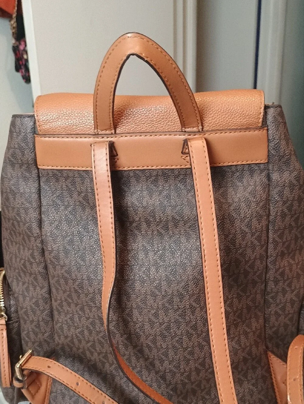Michael Kors Brown & Tan Logo Backpack with Gold Accents